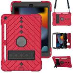 For iPad 10.2 2021 / 2020 / 2019 Shockproof Rhombus Robot PC + Silicone Protective Case with Holder & Shoulder Strap(Red+Black)