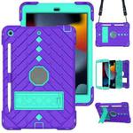 For iPad 10.2 2021 / 2020 / 2019 Shockproof Rhombus Robot PC + Silicone Protective Case with Holder & Shoulder Strap(Purple+Mint Green)