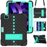 Shockproof Rhombus Robot PC + Silicone Protective Case with Holder & Shoulder Strap For iPad Air 2022 / 2020 10.9(Black+Mint Green)