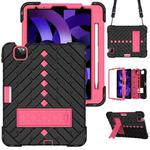 Shockproof Rhombus Robot PC + Silicone Protective Case with Holder & Shoulder Strap For iPad Air 2022 / 2020 10.9(Black+Rose Red)
