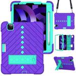 Shockproof Rhombus Robot PC + Silicone Protective Case with Holder & Shoulder Strap For iPad Air 2022 / 2020 10.9(Purple+Mint Green)