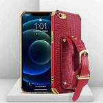 For iPhone SE 2022 / SE 2020 / 8 / 7 Electroplated TPU Crocodile Pattern Leather Case with Wrist Strap(Red)