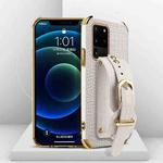Electroplated TPU Crocodile Pattern Leather Case with Wrist Strap For Samsung Galaxy S20 Ultra(White)