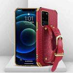 Electroplated TPU Crocodile Pattern Leather Case with Wrist Strap For Samsung Galaxy S20 Ultra(Red)