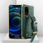 Electroplated TPU Crocodile Pattern Leather Case with Wrist Strap For Samsung Galaxy S20 Ultra(Green)