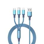 Remax RC-189th Gition Series 3.1A 3 In 1 8 Pin + Type-C / USB-C + Micro USB Aluminum Alloy Charging Cable, Length: 1.2m(Blue)