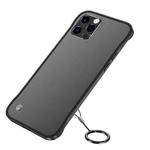 For iPhone 11 Pro Frosted Soft Four-corner Shockproof Case with Finger Ring Strap & Metal Lens Cover(Black)