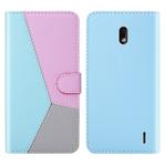 For Nokia 2.2 Tricolor Stitching Horizontal Flip TPU + PU Leather Case with Holder & Card Slots & Wallet(Blue)