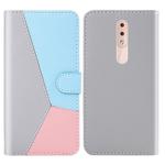 For Nokia 4.2 Tricolor Stitching Horizontal Flip TPU + PU Leather Case with Holder & Card Slots & Wallet(Grey)
