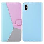 For iPhone XS / X Tricolor Stitching Horizontal Flip TPU + PU Leather Case with Holder & Card Slots & Wallet(Blue)