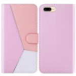 For iPhone 8 Plus / 7 Plus Tricolor Stitching Horizontal Flip TPU + PU Leather Case with Holder & Card Slots & Wallet(Pink)
