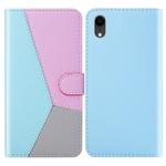 For iPhone XR Tricolor Stitching Horizontal Flip TPU + PU Leather Case with Holder & Card Slots & Wallet(Blue)