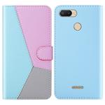 For Xiaomi Redmi 6 / 6A Tricolor Stitching Horizontal Flip TPU + PU Leather Case with Holder & Card Slots & Wallet(Blue)