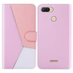 For Xiaomi Redmi 6 / 6A Tricolor Stitching Horizontal Flip TPU + PU Leather Case with Holder & Card Slots & Wallet(Pink)