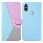 For Xiaomi Redmi Note 5 Pro Tricolor Stitching Horizontal Flip TPU + PU Leather Case with Holder & Card Slots & Wallet(Blue)