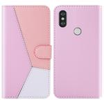 For Xiaomi Redmi Note 5 Pro Tricolor Stitching Horizontal Flip TPU + PU Leather Case with Holder & Card Slots & Wallet(Pink)