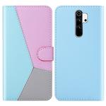 For Xiaomi Redmi Note 8 Pro Tricolor Stitching Horizontal Flip TPU + PU Leather Case with Holder & Card Slots & Wallet(Blue)