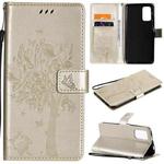 For Xiaomi Redmi Note 9 4G Tree & Cat Pattern Pressed Printing Horizontal Flip PU Leather Case with Holder & Card Slots & Wallet & Lanyard(Gold)