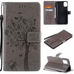 For LG K42 Tree & Cat Pattern Pressed Printing Horizontal Flip PU Leather Case with Holder & Card Slots & Wallet & Lanyard(Grey)