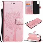 For LG K42 Tree & Cat Pattern Pressed Printing Horizontal Flip PU Leather Case with Holder & Card Slots & Wallet & Lanyard(Rose Gold)