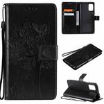 For LG K52 Tree & Cat Pattern Pressed Printing Horizontal Flip PU Leather Case with Holder & Card Slots & Wallet & Lanyard(Black)