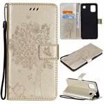 For LG K92 5G Tree & Cat Pattern Pressed Printing Horizontal Flip PU Leather Case with Holder & Card Slots & Wallet & Lanyard(Gold)