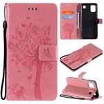 For LG K92 5G Tree & Cat Pattern Pressed Printing Horizontal Flip PU Leather Case with Holder & Card Slots & Wallet & Lanyard(Pink)