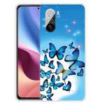 For Xiaomi Redmi K40 Pro Max Shockproof Painted Transparent TPU Protective Case(Blue Butterfly)