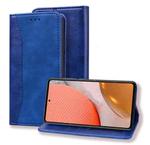 For Samsung Galaxy A72 5G / 4G Business Stitching Horizontal Flip Leather Case with Double Folding & Bracket & Card Slots & Photo Frame & Wallet(Sapphire Blue)