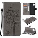 For Samsung Galaxy A12 Tree & Cat Pattern Pressed Printing Horizontal Flip PU Leather Case with Holder & Card Slots & Wallet & Lanyard(Gray)