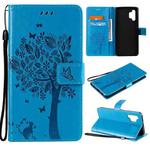 For Samsung Galaxy A32 5G Tree & Cat Pattern Pressed Printing Horizontal Flip PU Leather Case with Holder & Card Slots & Wallet & Lanyard(Blue)
