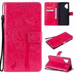 For Samsung Galaxy A32 5G Tree & Cat Pattern Pressed Printing Horizontal Flip PU Leather Case with Holder & Card Slots & Wallet & Lanyard(Rose)
