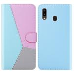 For Galaxy A10e / A20e Tricolor Stitching Horizontal Flip TPU + PU Leather Case with Holder & Card Slots & Wallet(Blue)