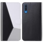 For Galaxy A30s Tricolor Stitching Horizontal Flip TPU + PU Leather Case with Holder & Card Slots & Wallet(Black)