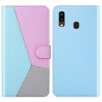 For Galaxy A40 Tricolor Stitching Horizontal Flip TPU + PU Leather Case with Holder & Card Slots & Wallet(Blue)