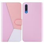 For Galaxy A50 Tricolor Stitching Horizontal Flip TPU + PU Leather Case with Holder & Card Slots & Wallet(Pink)