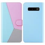 For Galaxy S10 Tricolor Stitching Horizontal Flip TPU + PU Leather Case with Holder & Card Slots & Wallet(Blue)
