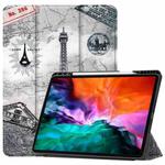 For iPad Pro 12.9 2022 / 2021 Colored Drawing Horizontal Flip TPU + PU Leather Tablet Case with Three-folding Holder & Sleep / Wake-up Function & Pen Slot(Eiffel Tower)