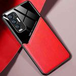 For OPPO Reno5 Pro Plus All-inclusive Leather + Organic Glass Protective Case with Metal Iron Sheet(Red)