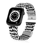 Braided + Stainless Steel Watch Band For Apple Watch Series 7 41mm / 6 & SE & 5 & 4 40mm / 3 & 2 & 1 38mm(Horizontal Black White)