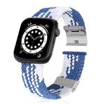 Braided + Stainless Steel Watch Band For Apple Watch Series 7 41mm / 6 & SE & 5 & 4 40mm / 3 & 2 & 1 38mm(Vertical Blue White)