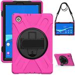 For Lenovo Tab M10 HD 2nd Gen TB-X306X Shockproof Colorful Silicone + PC Protective Case with Holder & Hand Grip Strap & Shoulder Strap(Rose Red)