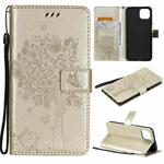 For OPPO A73 5G Tree & Cat Pattern Pressed Printing Horizontal Flip PU Leather Case with Holder & Card Slots & Wallet & Lanyard(Gold)