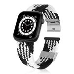 Braided + Stainless Steel Watch Band For Apple Watch Series 7 45mm / 6 & SE & 5 & 4 44mm / 3 & 2 & 1 42mm(Vertical Black White)