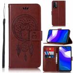 For Xiaomi Redmi Note 9 4G Wind Chime Owl Embossing Pattern Horizontal Flip Leather Case with Holder & Card Slots & Wallet(Brown)