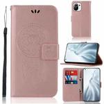 For Xiaomi Mi 11 Wind Chime Owl Embossing Pattern Horizontal Flip Leather Case with Holder & Card Slots & Wallet(Rose Gold)