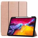 For iPad Pro 11 2022 / 2021 Pure Color Horizontal Flip TPU + PU Leather Tablet Case with Three-folding Holder & Sleep / Wake-up Function & Pen Slot(Rose Gold)