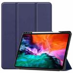 For iPad Pro 12.9 2022 / 2021 Horizontal Flip Honeycomb TPU + PU Leather Tablet Case with Three-folding Holder & Sleep / Wake-up Function & Pen Slot(Dark Blue)