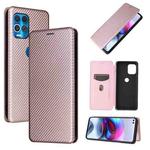 For Motorola Edge S Carbon Fiber Texture Horizontal Flip TPU + PC + PU Leather Case with Card Slot(Pink)