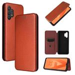For Samsung Galaxy A32 4G Carbon Fiber Texture Horizontal Flip TPU + PC + PU Leather Case with Card Slot(Brown)